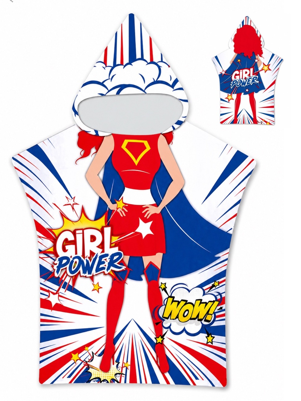 UV Sensing Kids Micro-Fiber Girl Power Poncho Hooded Beach‎ Towel Cover Up OS